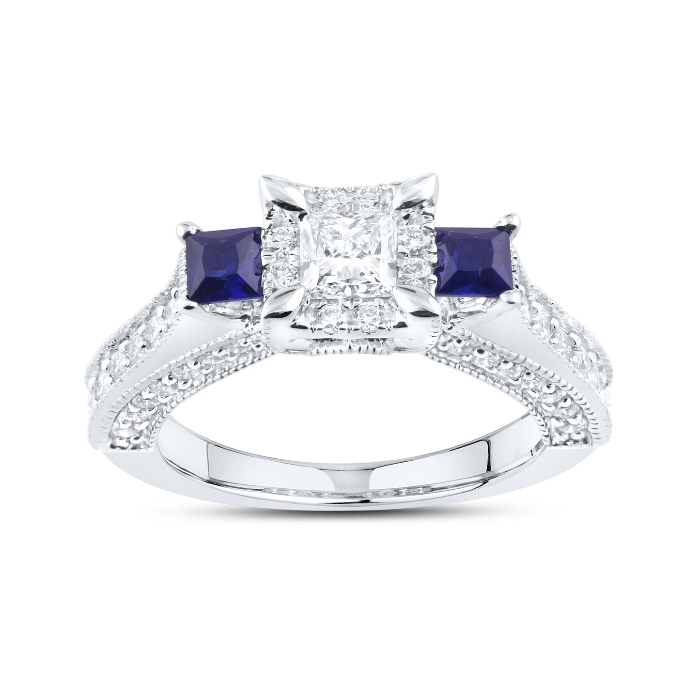 14kt White Gold 1.00 CTW Lab Diamond and 0.42 CTW Blue sapphire Bridal Ring