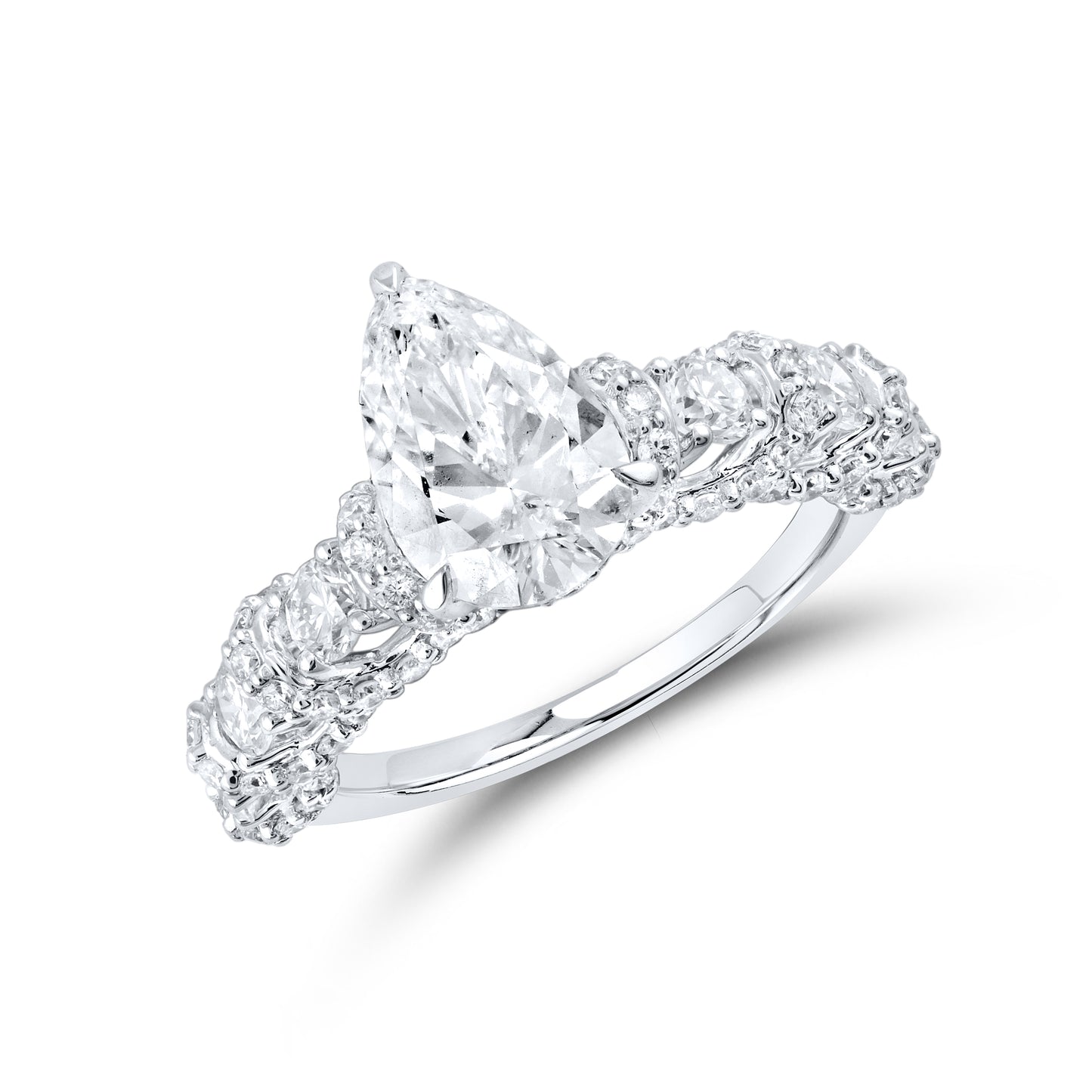 14KT WHITE GOLD 3.55 CTW LAB DIAMOND PEAR SHAPE RING