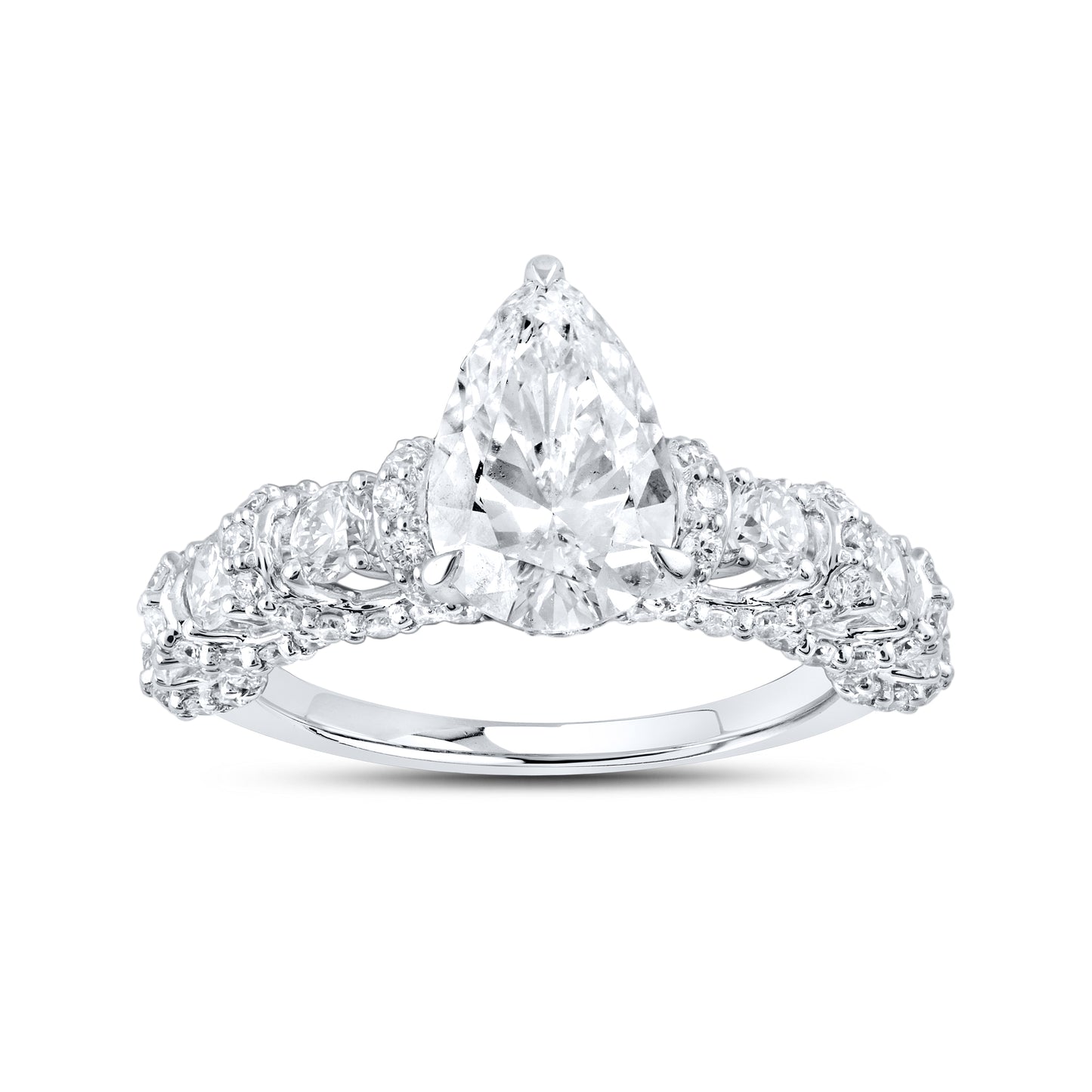 14KT WHITE GOLD 3.55 CTW LAB DIAMOND PEAR SHAPE RING