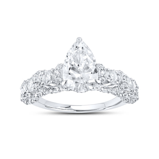 14KT WHITE GOLD 3.55 CTW LAB DIAMOND PEAR SHAPE RING