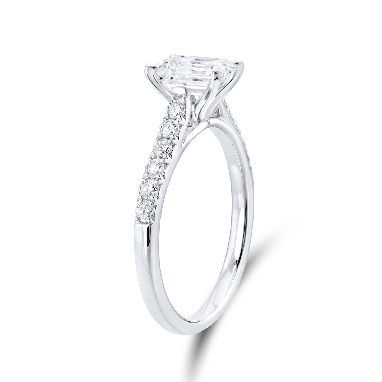 14KT WHITE GOLD 1.25 CTW LAB DIAMOND EMERALD CUT RING
