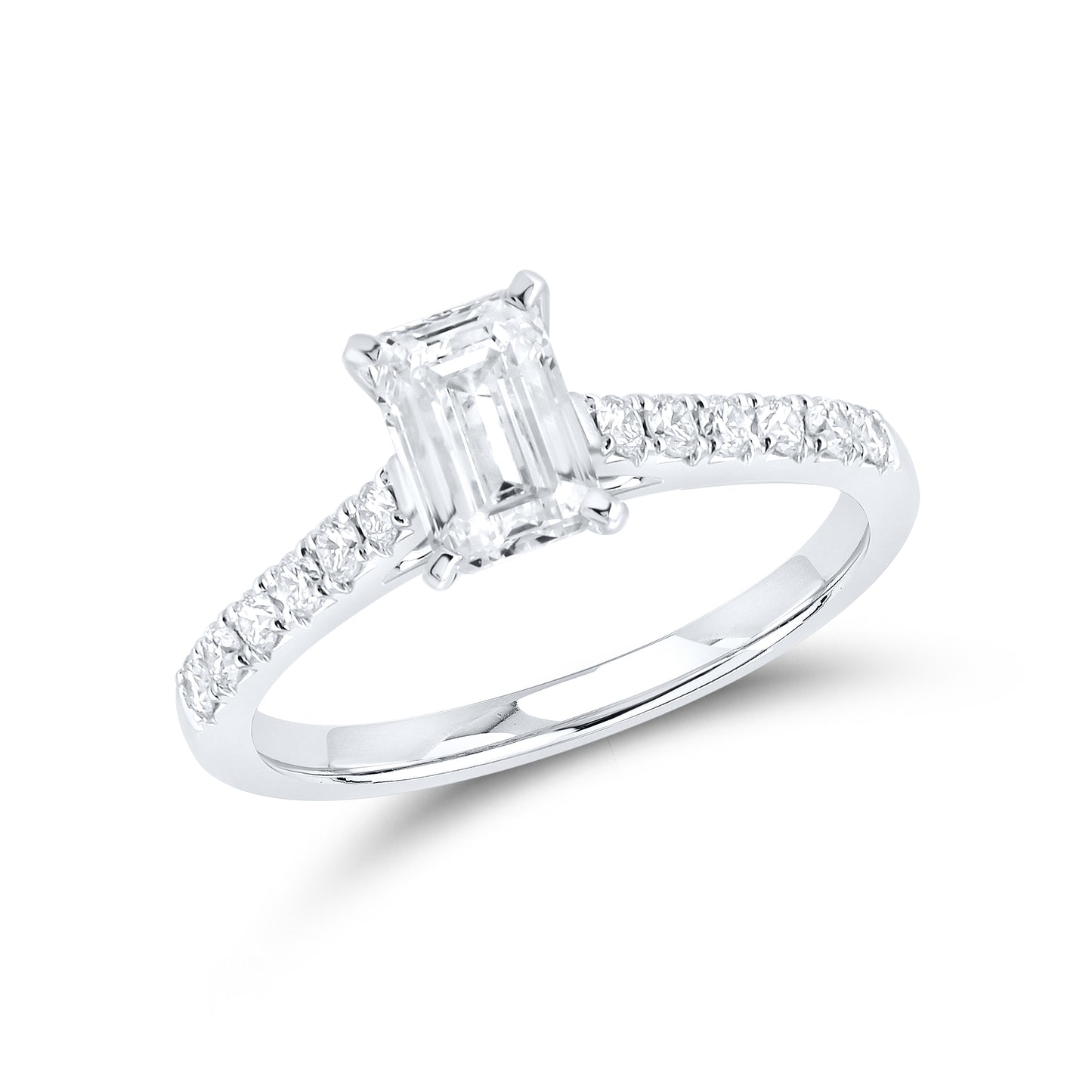 14KT WHITE GOLD 1.25 CTW LAB DIAMOND EMERALD CUT RING
