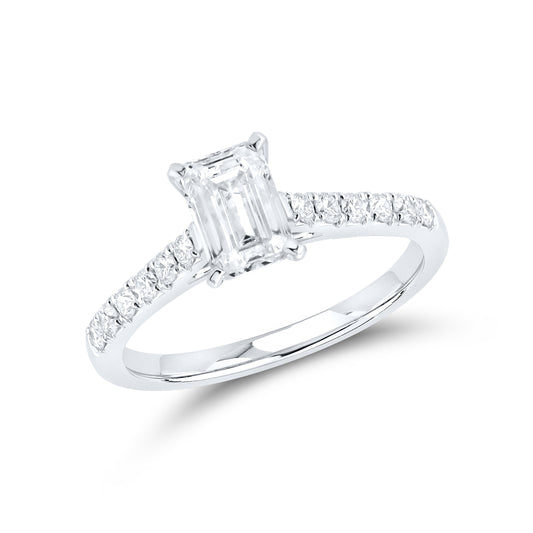 14KT WHITE GOLD 1.25 CTW LAB DIAMOND EMERALD CUT RING