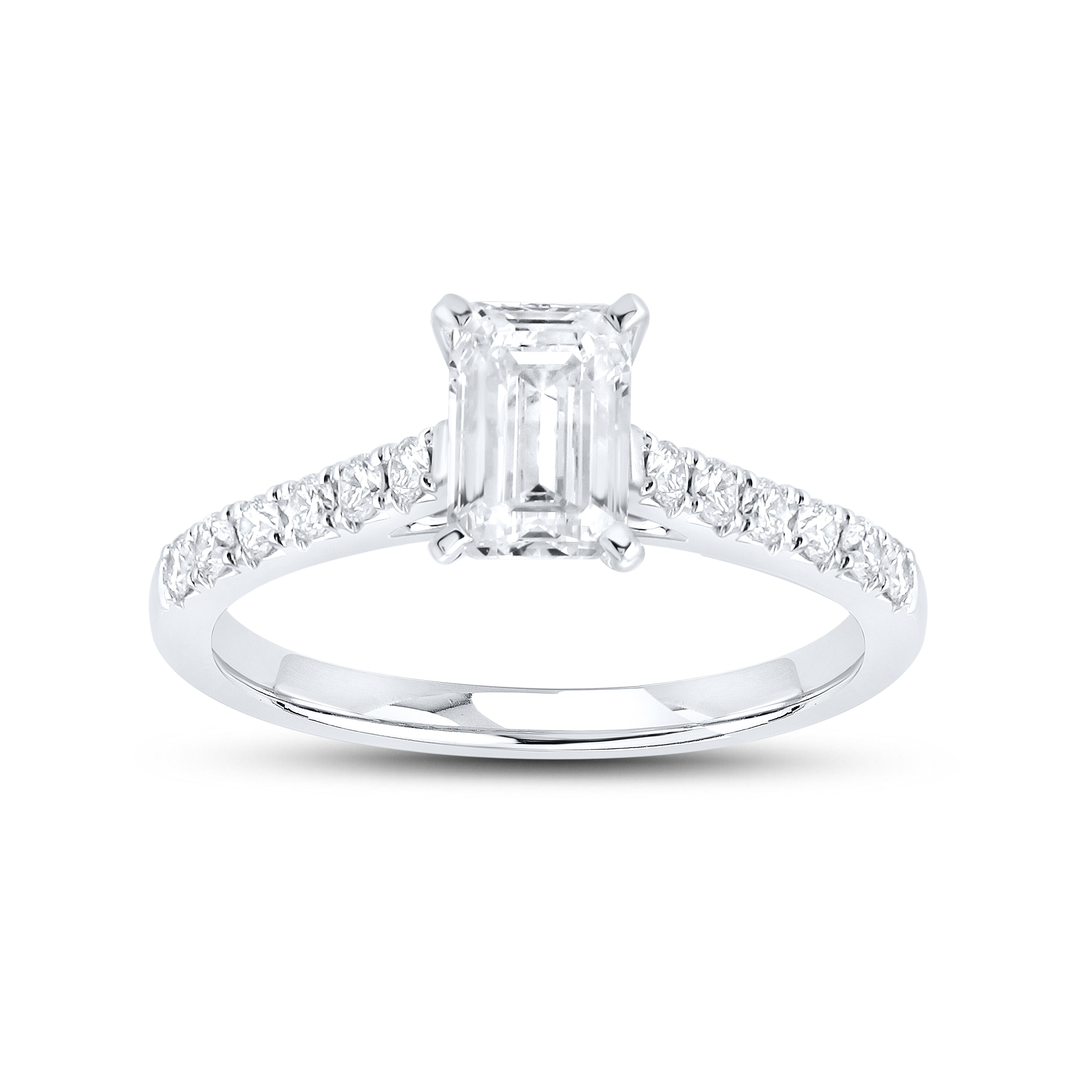 14KT WHITE GOLD 1.25 CTW LAB DIAMOND EMERALD CUT RING