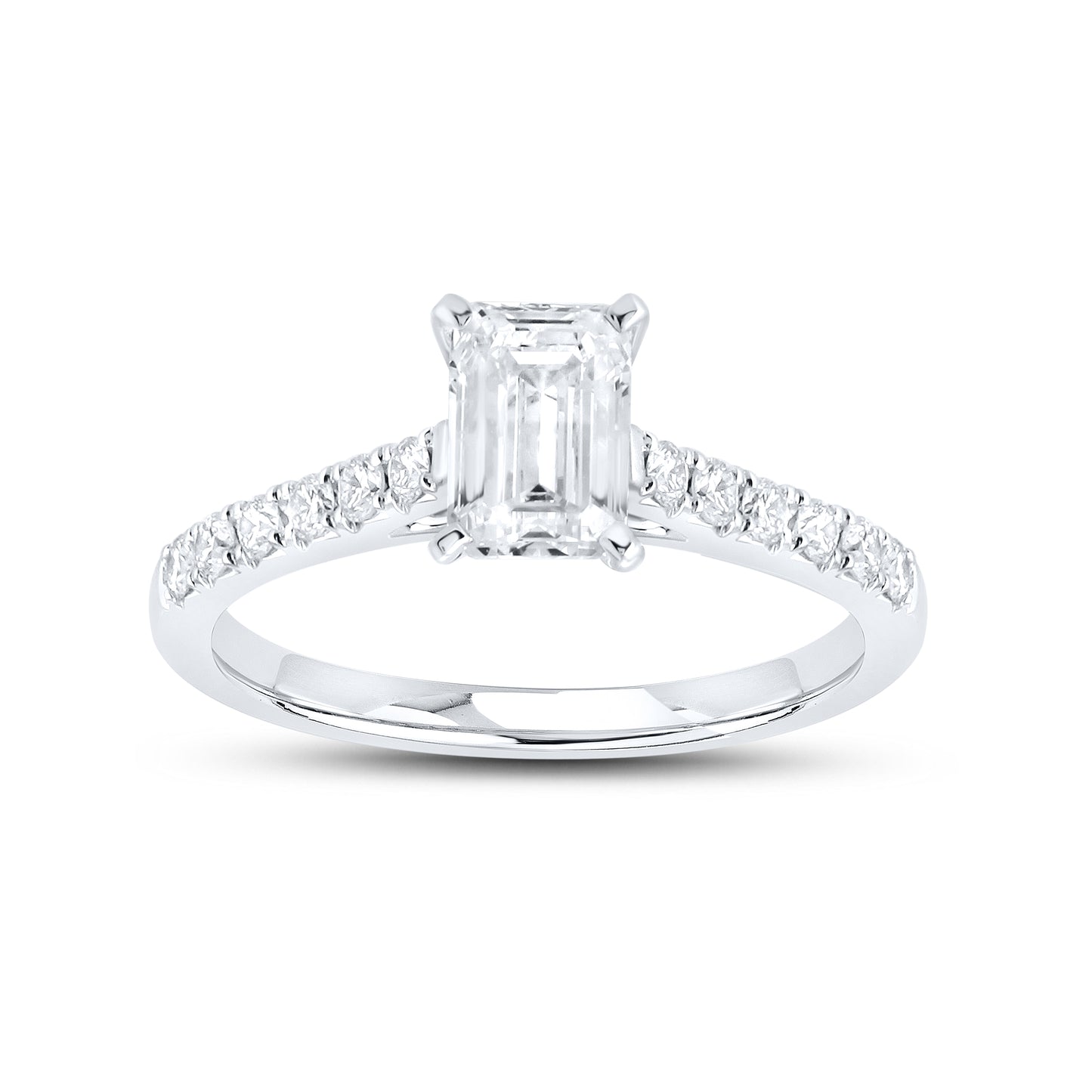 14KT WHITE GOLD 1.25 CTW LAB DIAMOND EMERALD CUT RING