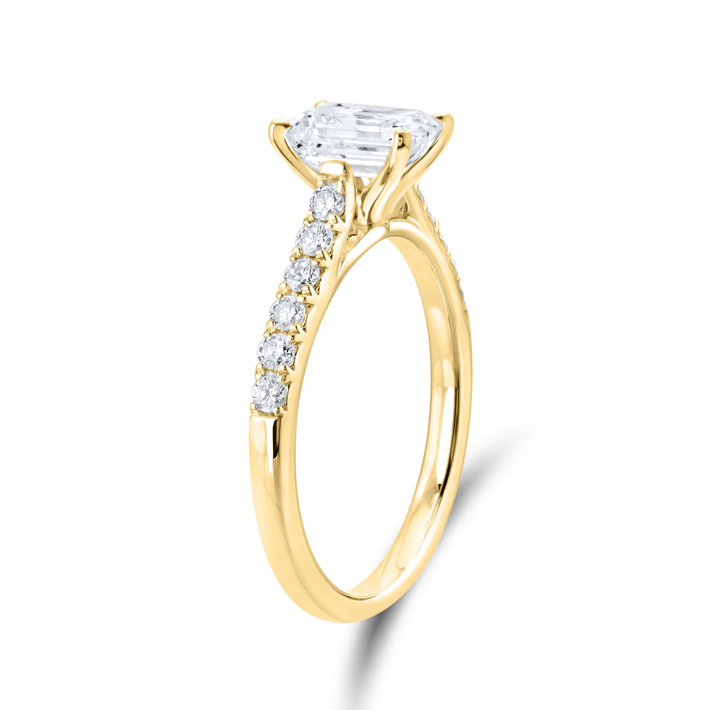 14KT YELLOW GOLD 1.25 CTW LAB DIAMOND EMERALD CUT RING