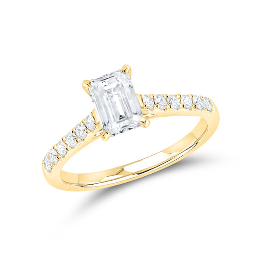14KT YELLOW GOLD 1.25 CTW LAB DIAMOND EMERALD CUT RING