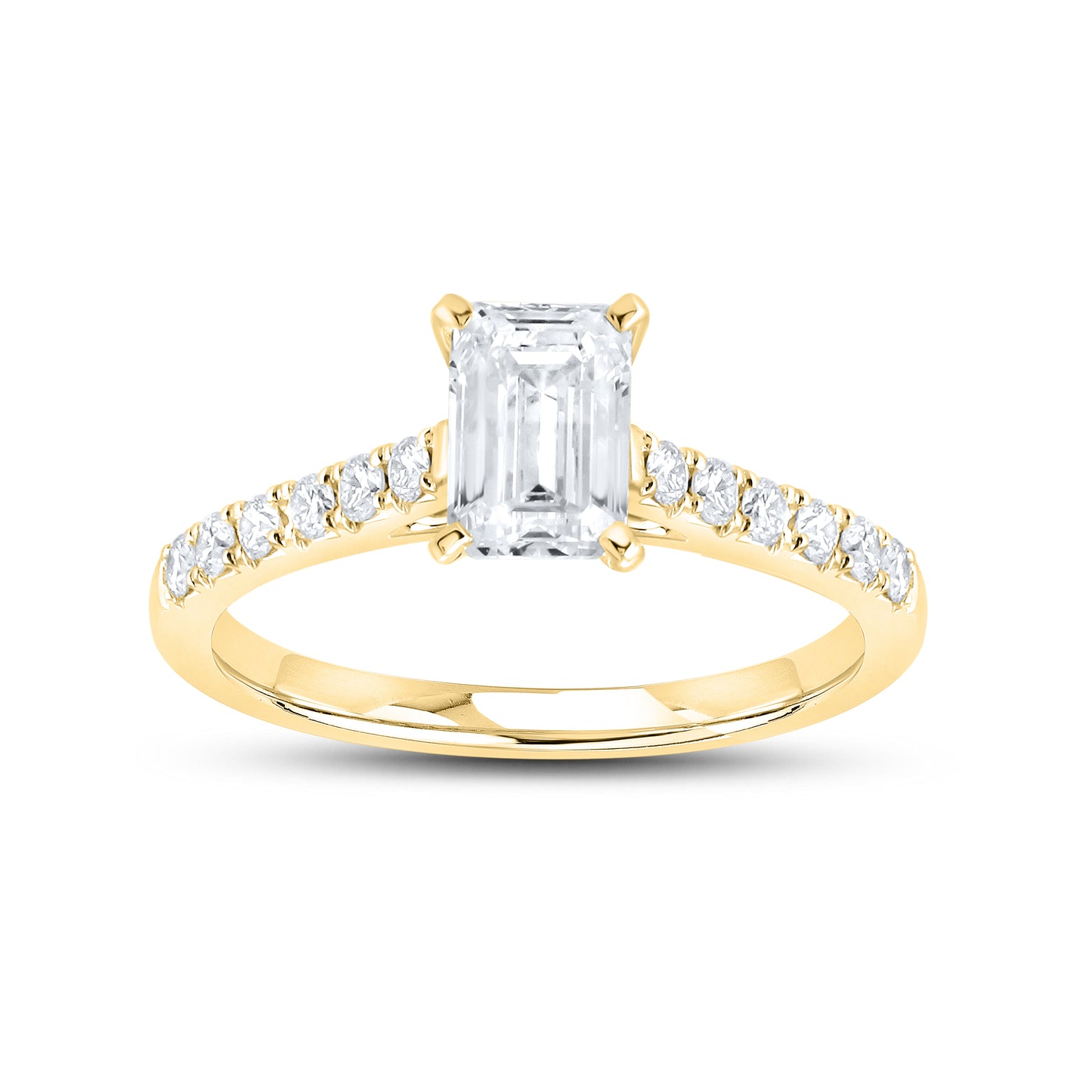 14KT YELLOW GOLD 1.25 CTW LAB DIAMOND EMERALD CUT RING