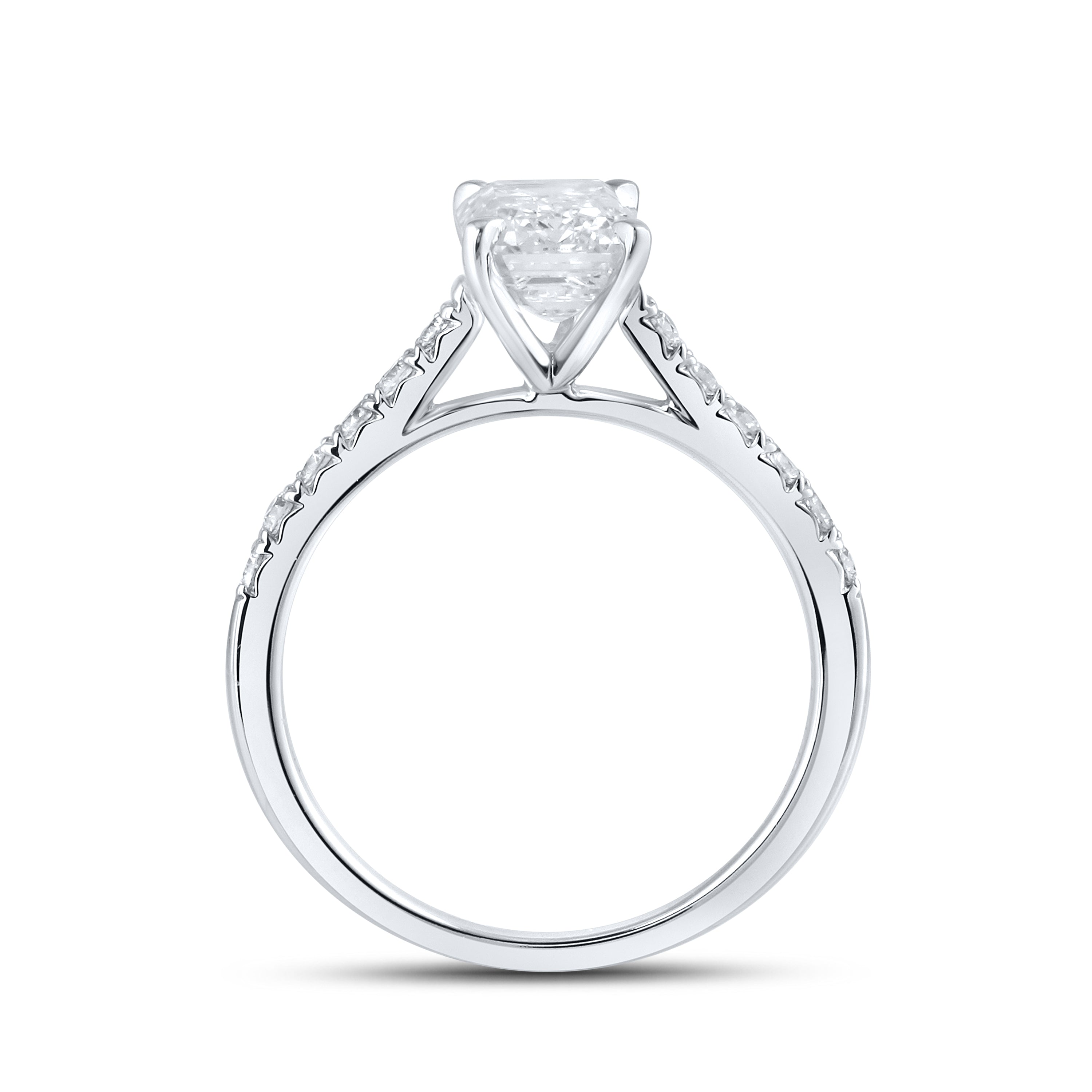 14KT WHITE GOLD 2 CTW LAB DIAMOND EMERALD CUT RING