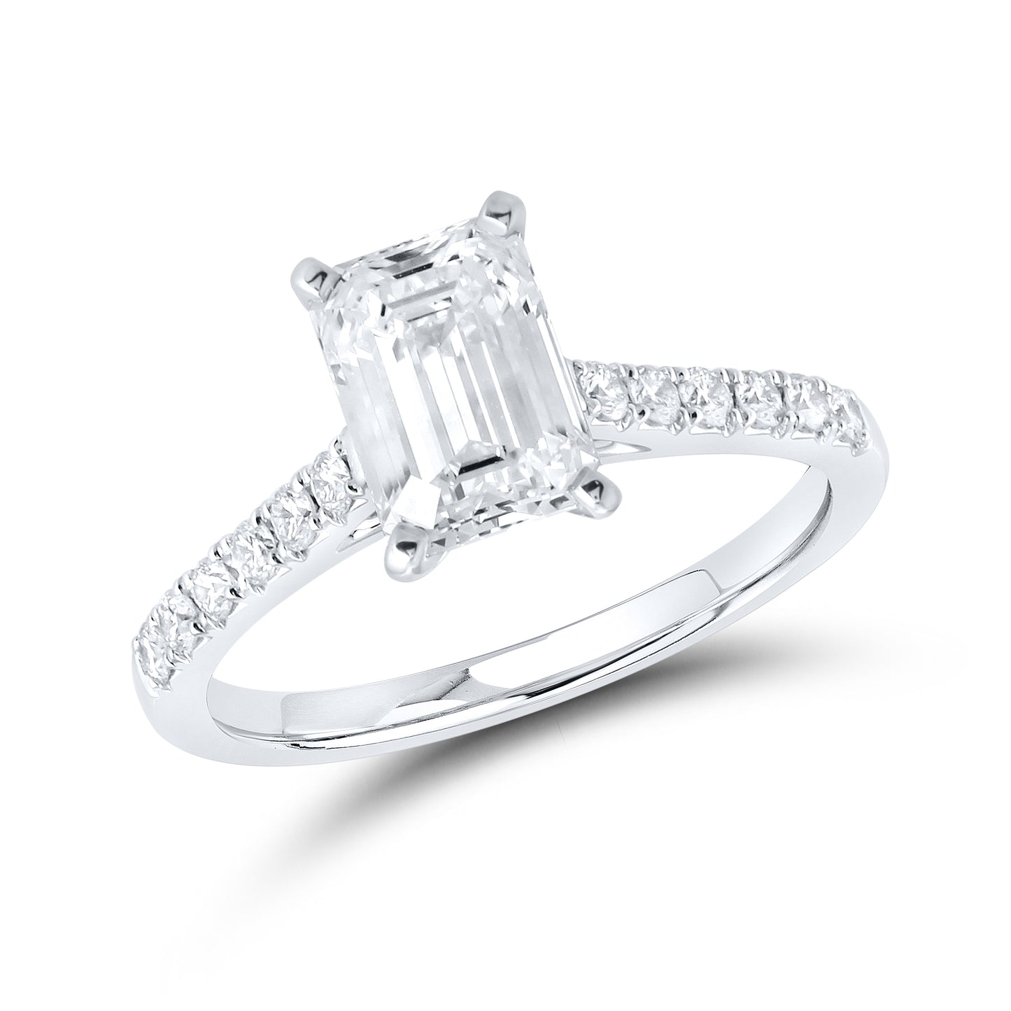 14KT WHITE GOLD 2 CTW LAB DIAMOND EMERALD CUT RING