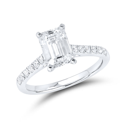 14KT WHITE GOLD 2 CTW LAB DIAMOND EMERALD CUT RING