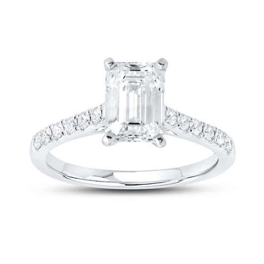 14KT WHITE GOLD 2 CTW LAB DIAMOND EMERALD CUT RING