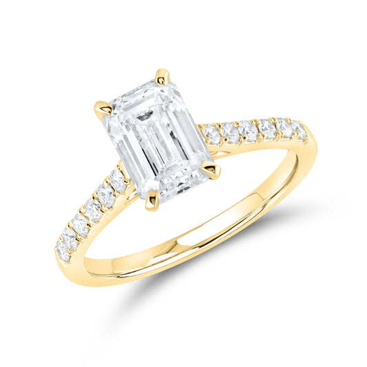14KT YELLOW GOLD 2.25 CTW LAB DIAMOND EMERALD CUT RING