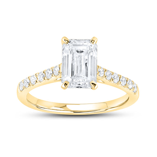 14KT YELLOW GOLD 2.25 CTW LAB DIAMOND EMERALD CUT RING