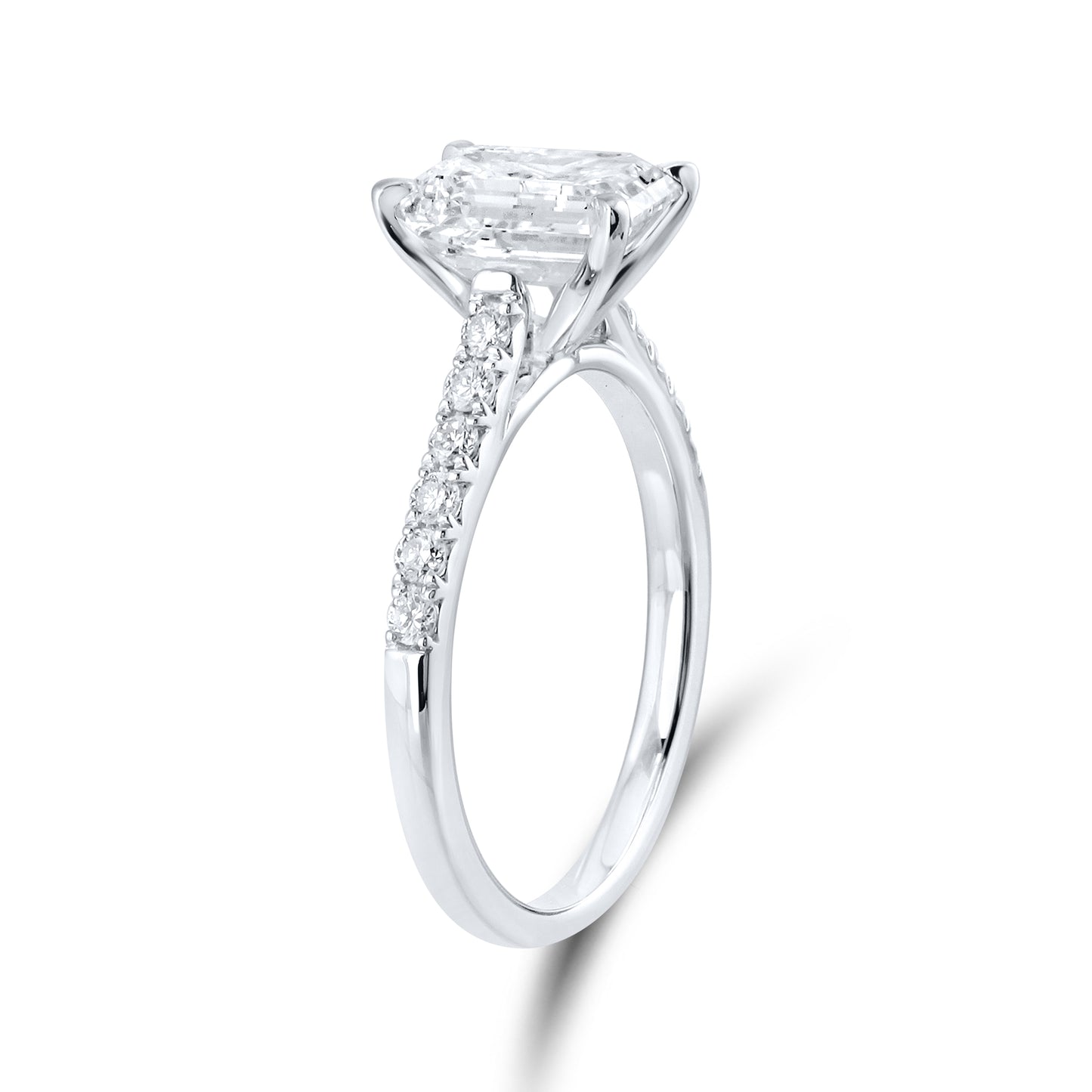 14KT WHITE GOLD 2.25 CTW LAB DIAMOND EMERALD CUT RING