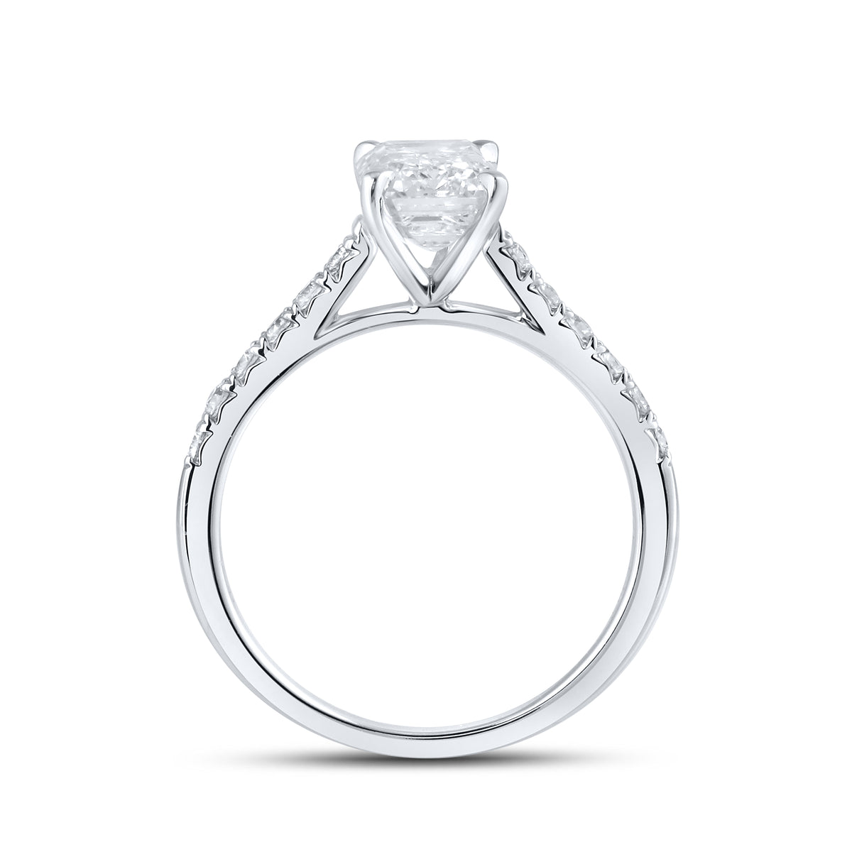 14KT WHITE GOLD 2.25 CTW LAB DIAMOND EMERALD CUT RING