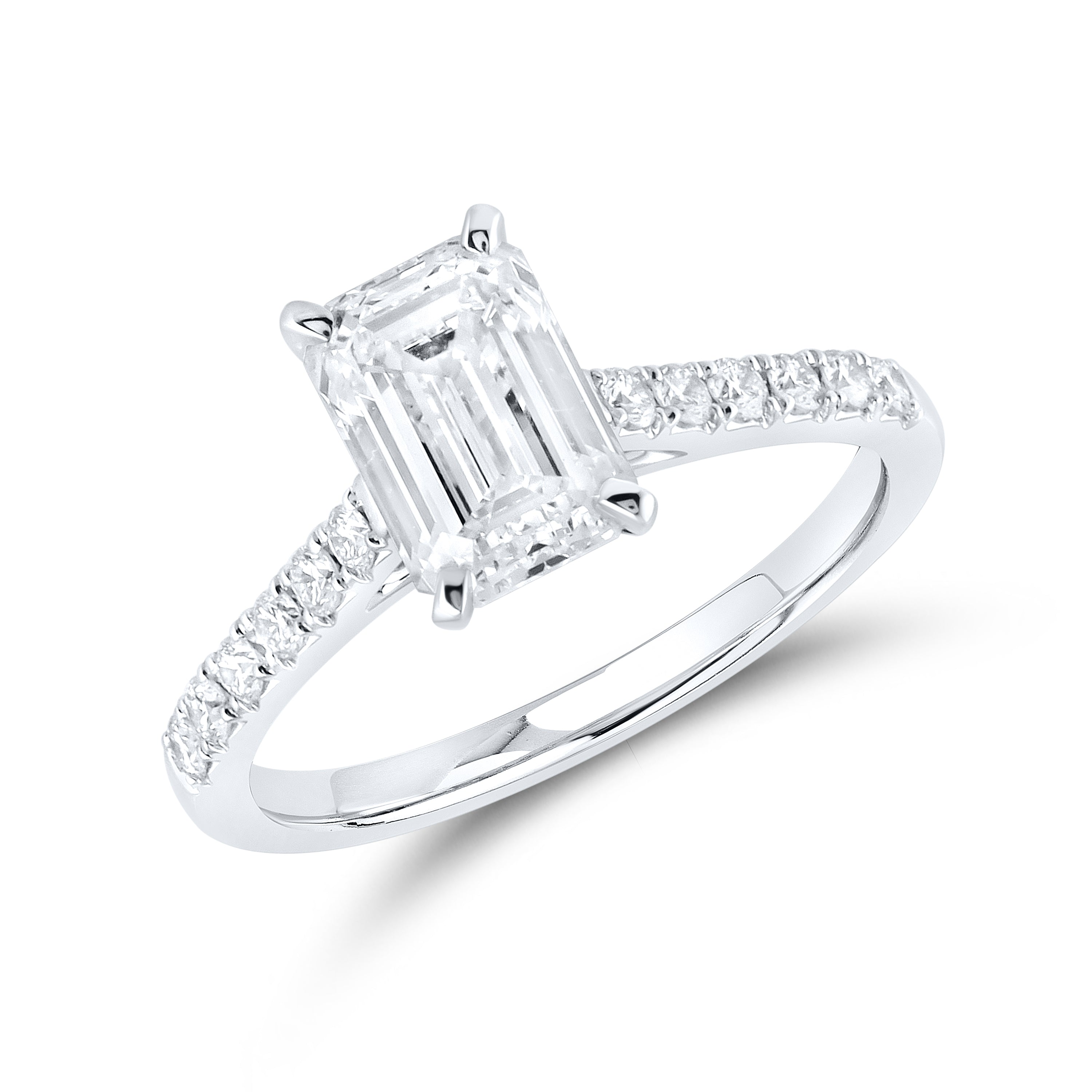 14KT WHITE GOLD 2.25 CTW LAB DIAMOND EMERALD CUT RING