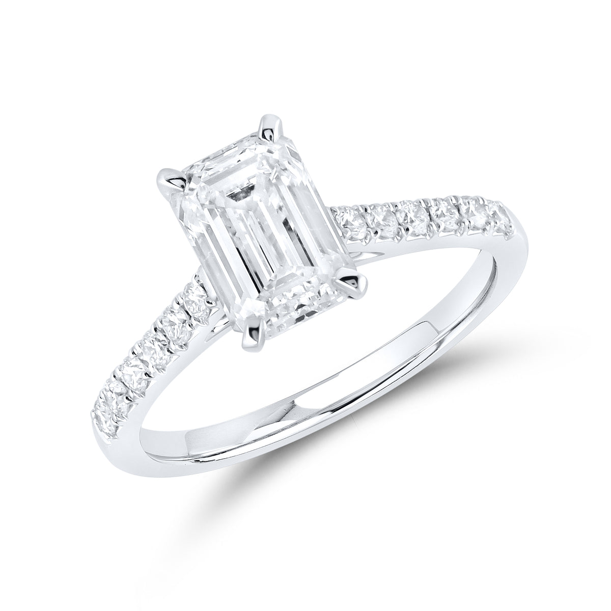 14KT WHITE GOLD 2.25 CTW LAB DIAMOND EMERALD CUT RING