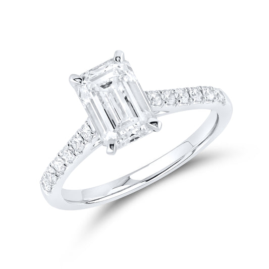 14KT WHITE GOLD 2.25 CTW LAB DIAMOND EMERALD CUT RING