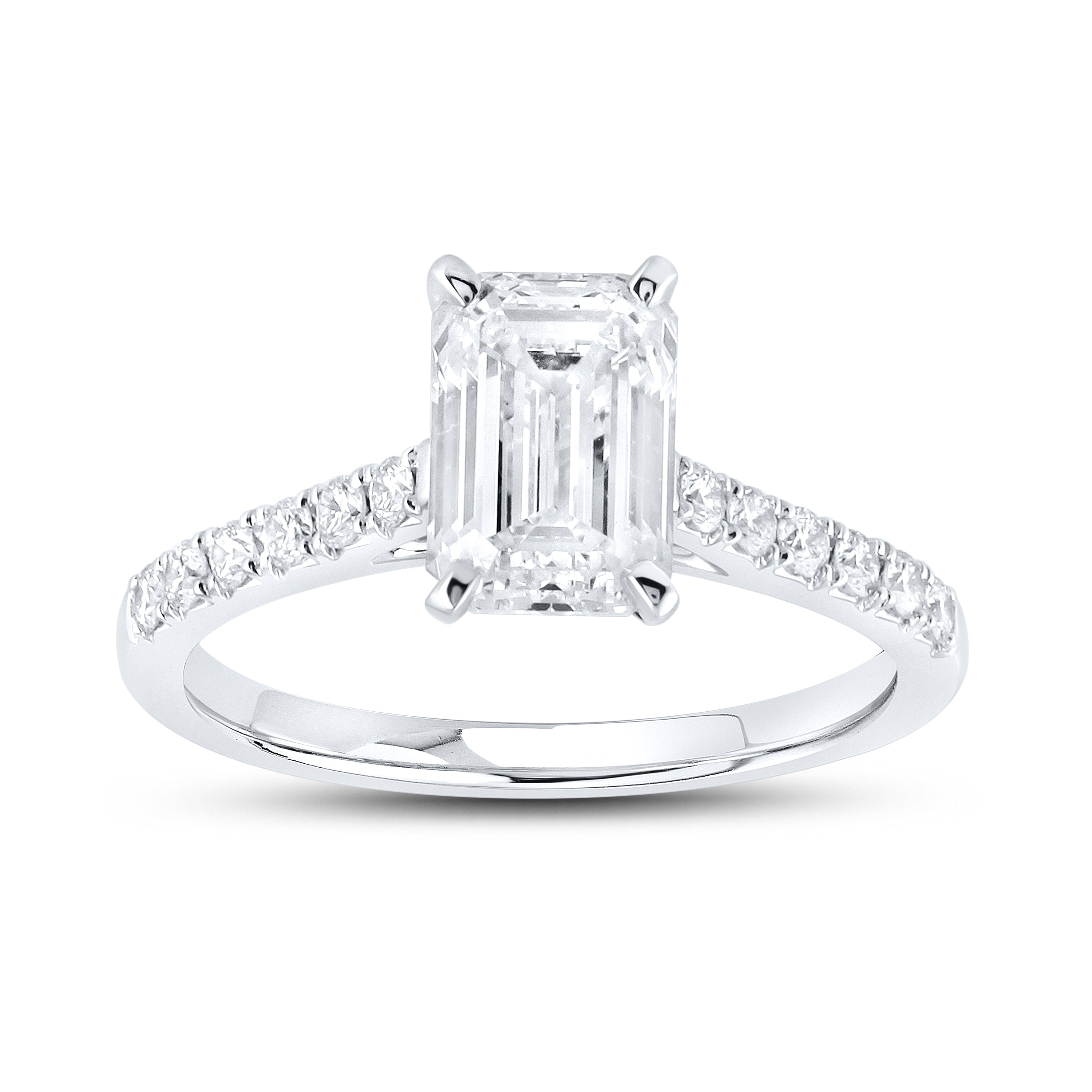 14KT WHITE GOLD 2.25 CTW LAB DIAMOND EMERALD CUT RING