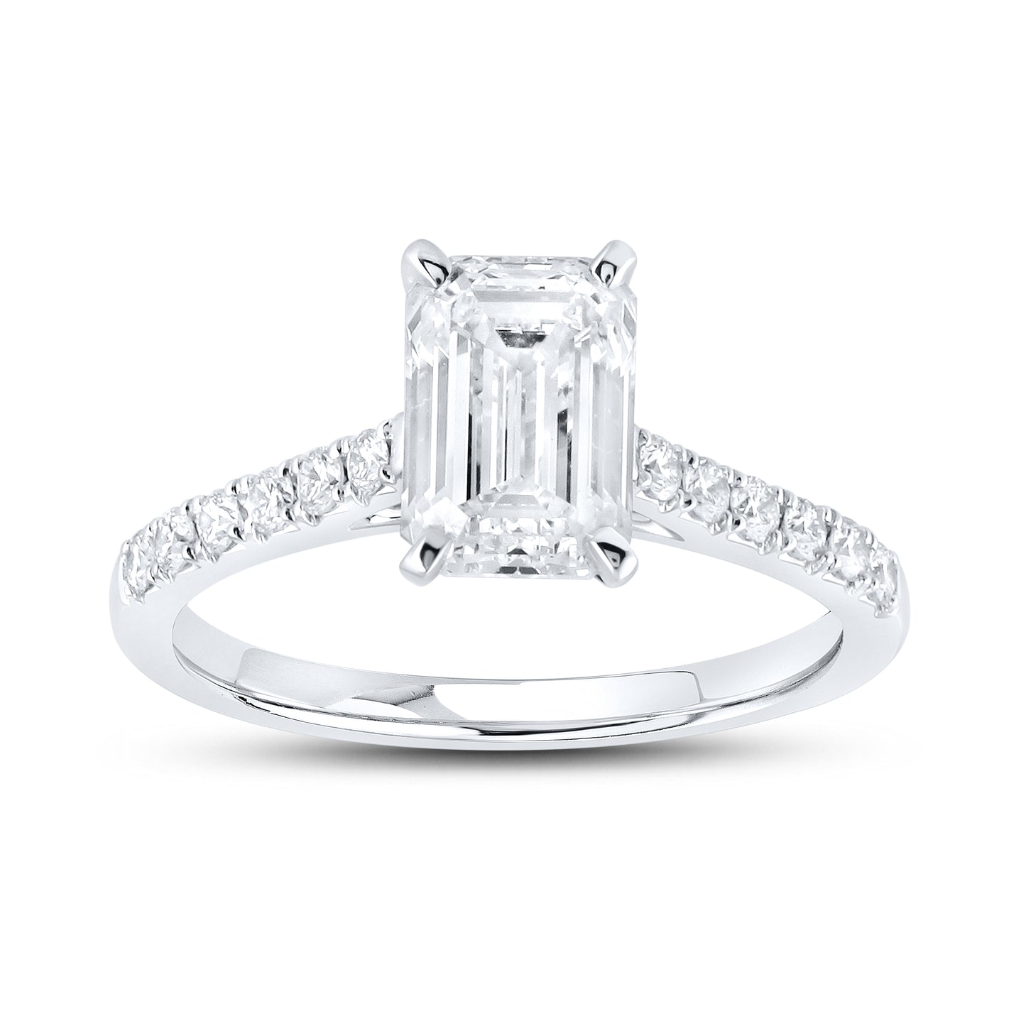 14KT WHITE GOLD 2.25 CTW LAB DIAMOND EMERALD CUT RING