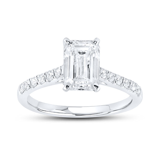 14KT WHITE GOLD 2.25 CTW LAB DIAMOND EMERALD CUT RING