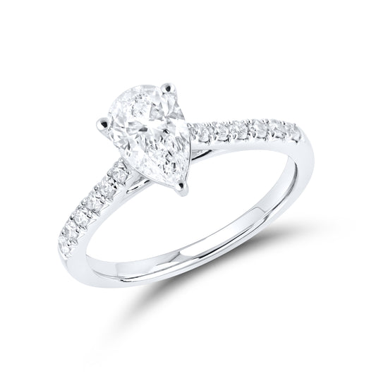 14KT WHITE GOLD 1.25 CTW LAB DIAMOND PEAR SHAPE RING