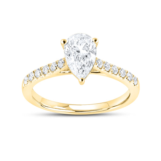 14KT YELLOW GOLD 1.25 CTW LAB DIAMOND PEAR SHAPE RING