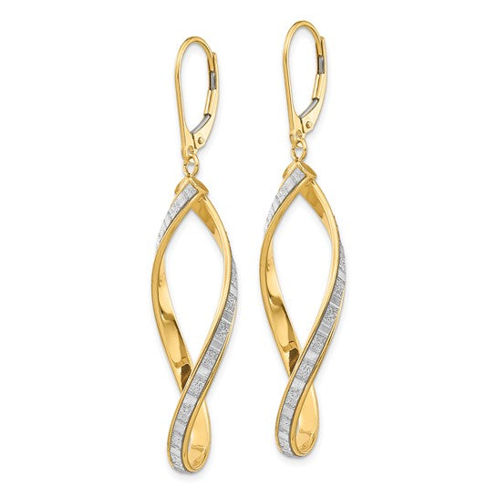 14KT Yellow Gold Glimmer Infused Twisted Leverback Earrings