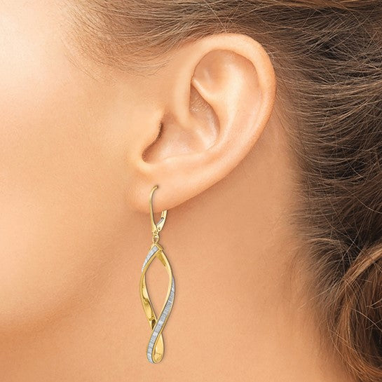 14KT Yellow Gold Glimmer Infused Twisted Leverback Earrings