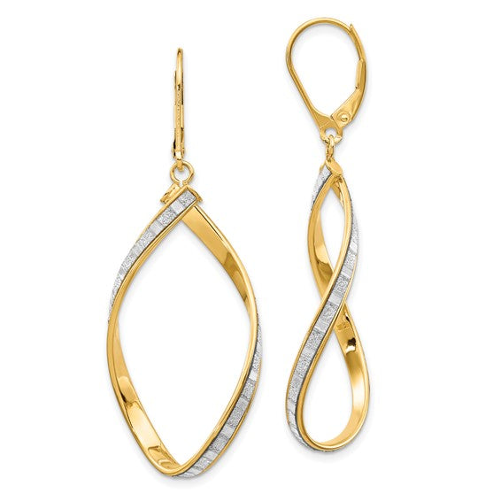 14KT Yellow Gold Glimmer Infused Twisted Leverback Earrings