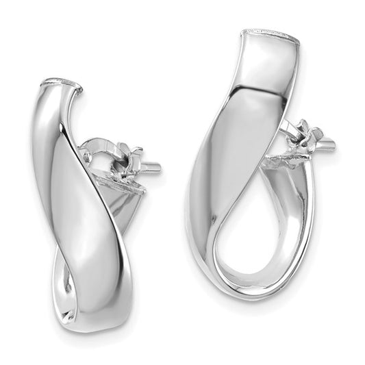 14KT White Gold 5mm High Polished Omega Back Hoop Earrings