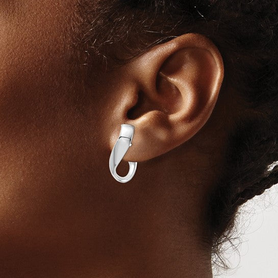 14KT White Gold 5mm High Polished Omega Back Hoop Earrings