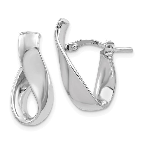 14KT White Gold 5mm High Polished Omega Back Hoop Earrings