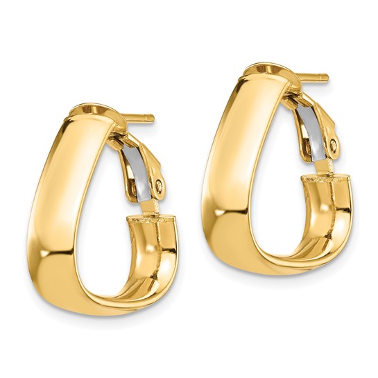 14KT Yellow Gold 5mm High Polished Triangle Omega Back Hoop Earrings