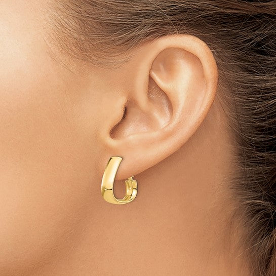 14KT Yellow Gold 5mm High Polished Triangle Omega Back Hoop Earrings