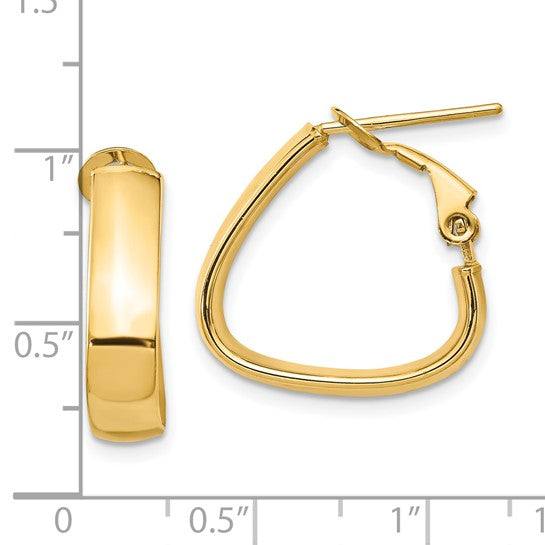 14KT Yellow Gold 5mm High Polished Triangle Omega Back Hoop Earrings