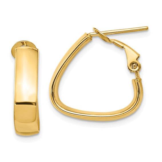 14KT Yellow Gold 5mm High Polished Triangle Omega Back Hoop Earrings