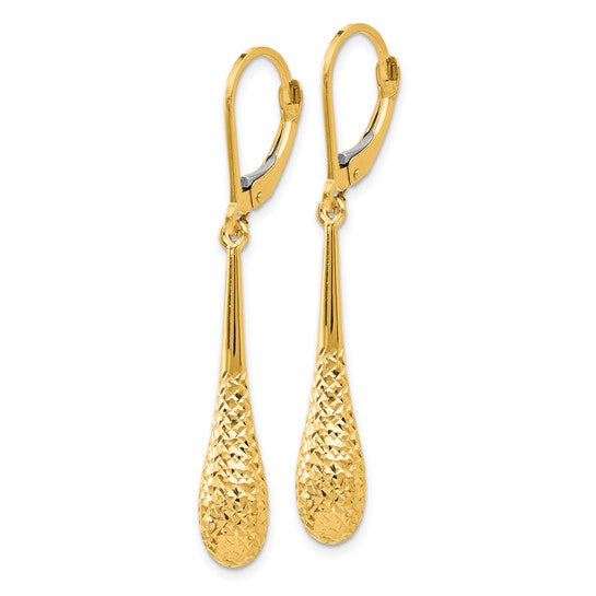 14KT Yellow Gold D/C Leverback Earrings