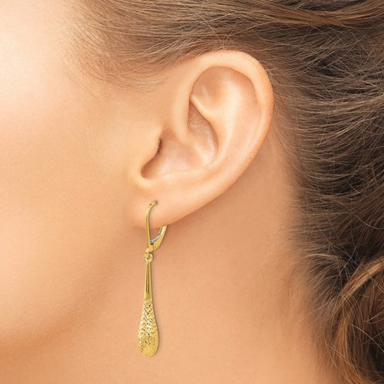 14KT Yellow Gold D/C Leverback Earrings