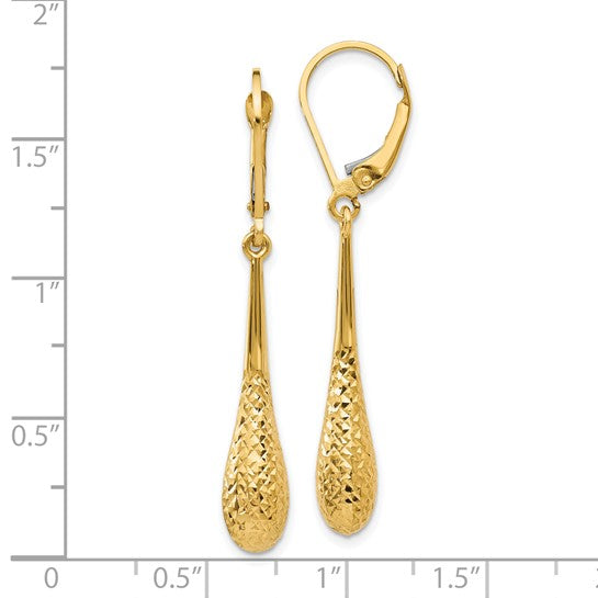 14KT Yellow Gold D/C Leverback Earrings