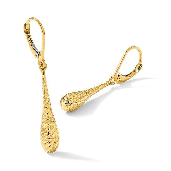 14KT Yellow Gold D/C Leverback Earrings