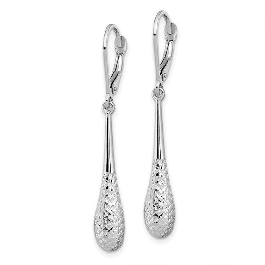 14KT White Gold D/C Leverback Earrings