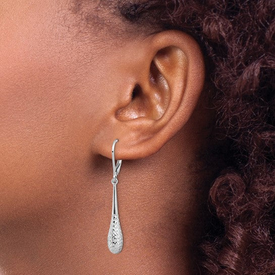 14KT White Gold D/C Leverback Earrings