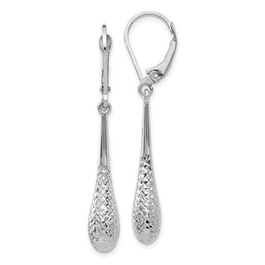 14KT White Gold D/C Leverback Earrings