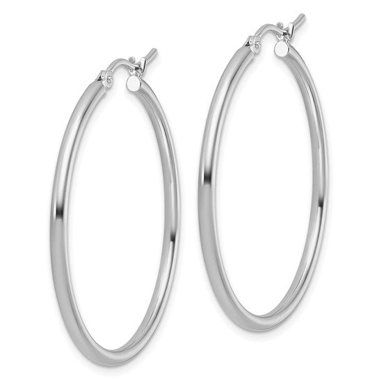 14KT White Gold 2x35mm Hoop Earrings