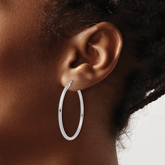 14KT White Gold 2x35mm Hoop Earrings