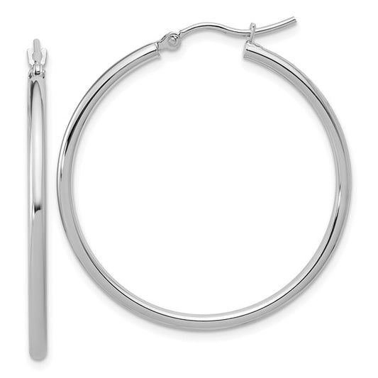 14KT White Gold 2x35mm Hoop Earrings