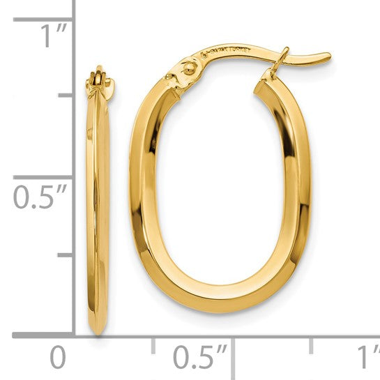 14kt Yellow Gold Polished Oval Hinged Hoop Earrings