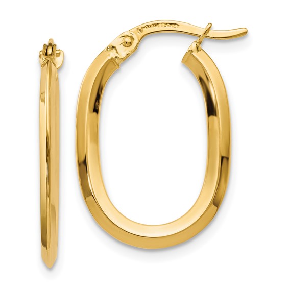 14kt Yellow Gold Polished Oval Hinged Hoop Earrings